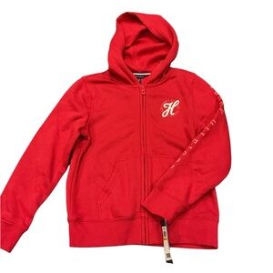 Tommy Hilfiger Girls Red Zip Up Hoodie Varsity H Logo Sweatshirt Size M 8-10 NWT